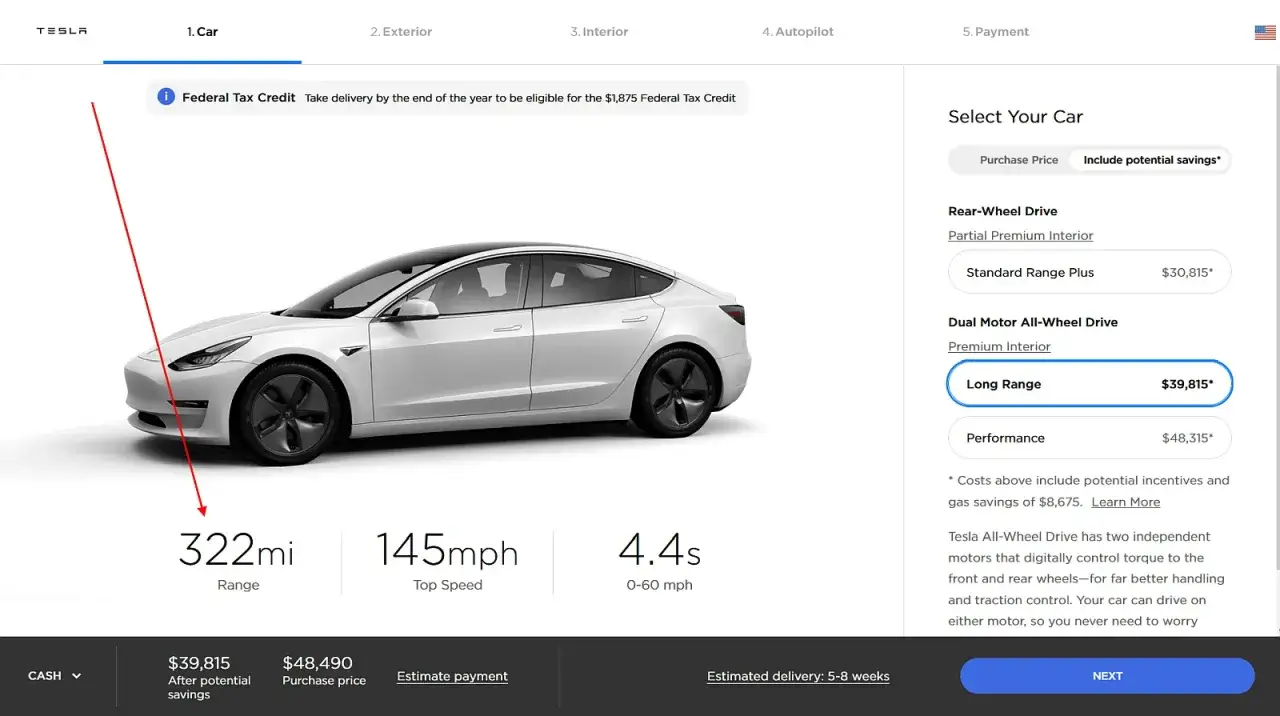 Tesla Model 3 Y S X porównanie zasięgu
