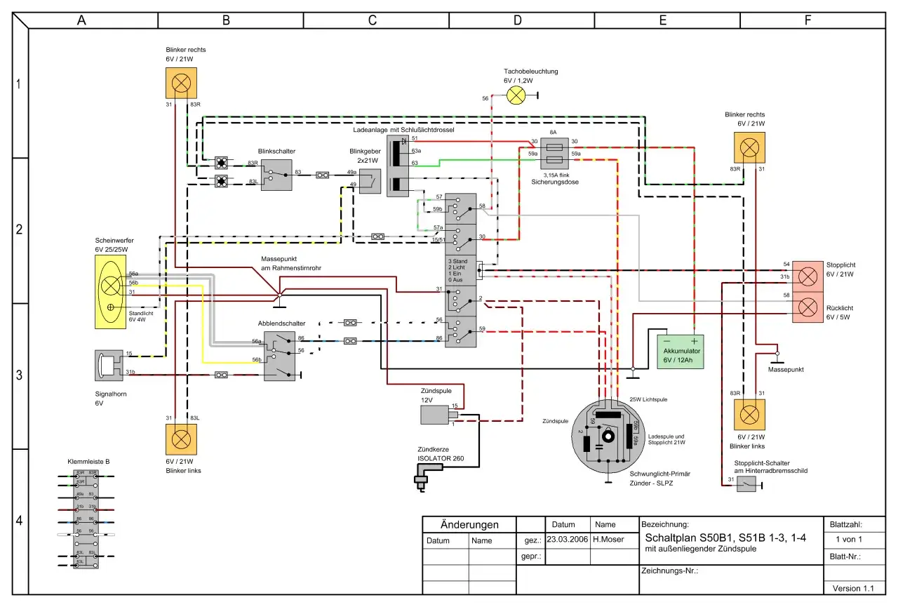 Schematy elektryczne Simson S51 6V vs 12V