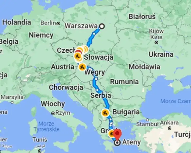 Mapa tras samochodowych Polska Grecja