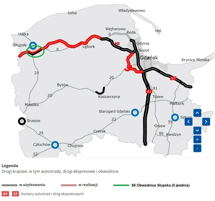 Mapa drogi ekspresowej S6 Polska