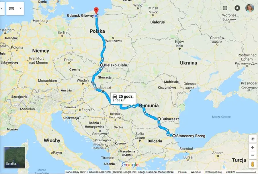 Mapa trasy Polska Bułgaria samochodem Serbia Rumunia porównanie