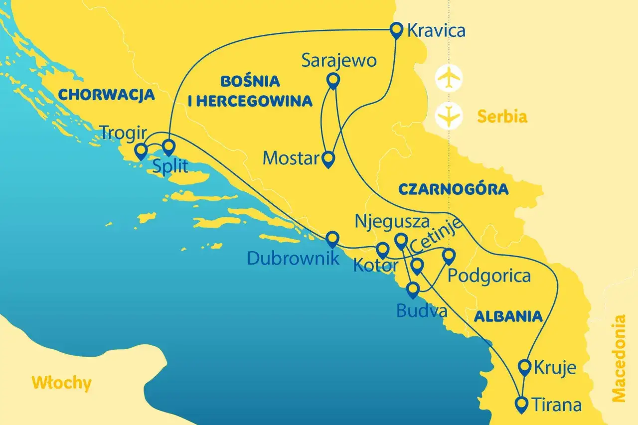 Widoki trasa Chorwacja Bośnia Czarnogóra Albania