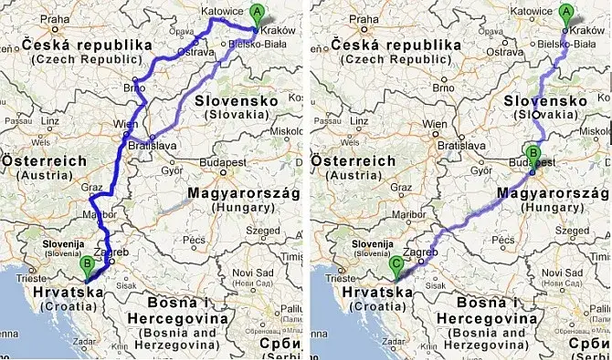Mapa trasy Warszawa Chorwacja samochodem